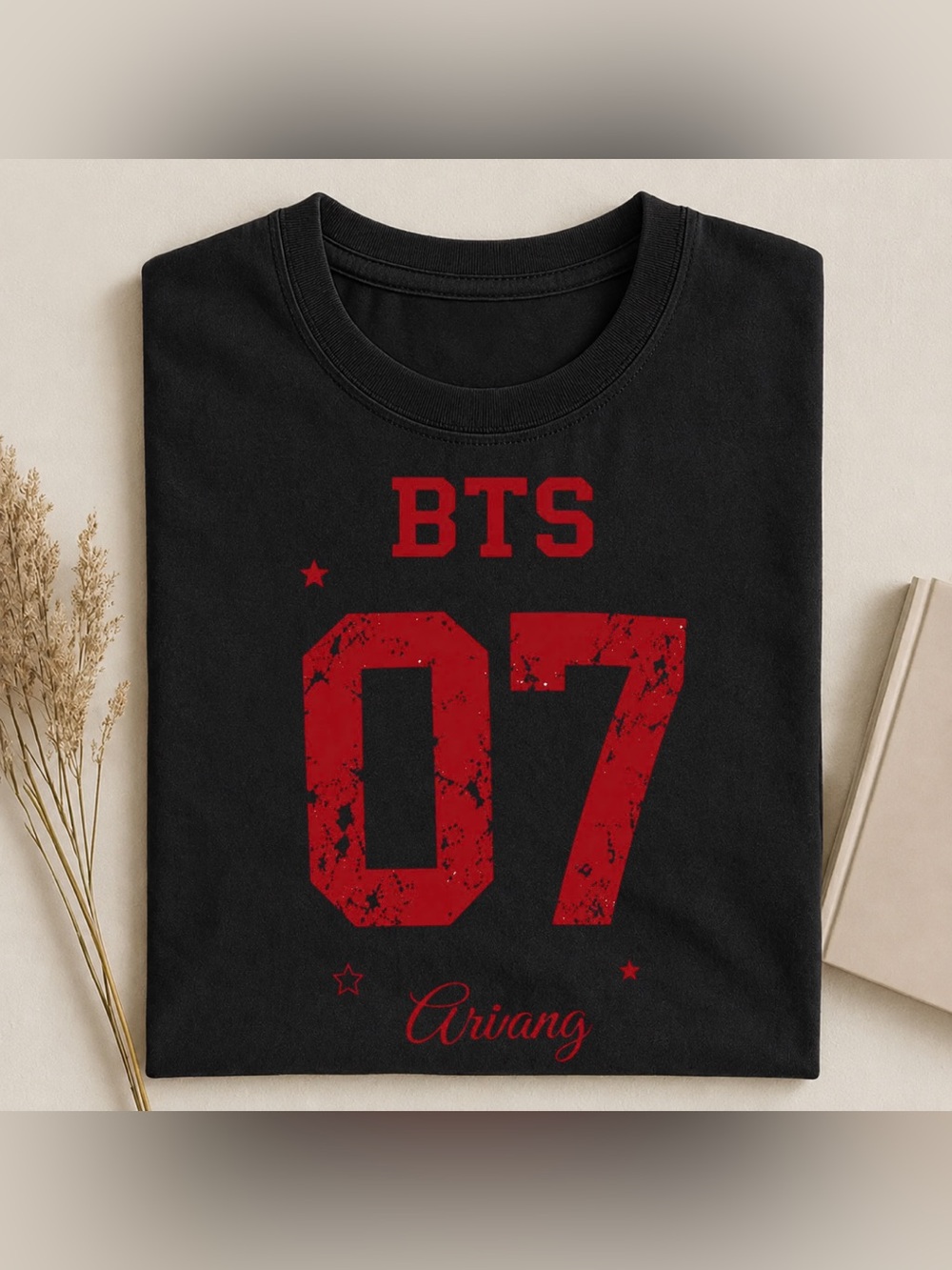 Black Arirang BTS Graphic Tee with Red '07' Print Vintage Gift For Fan